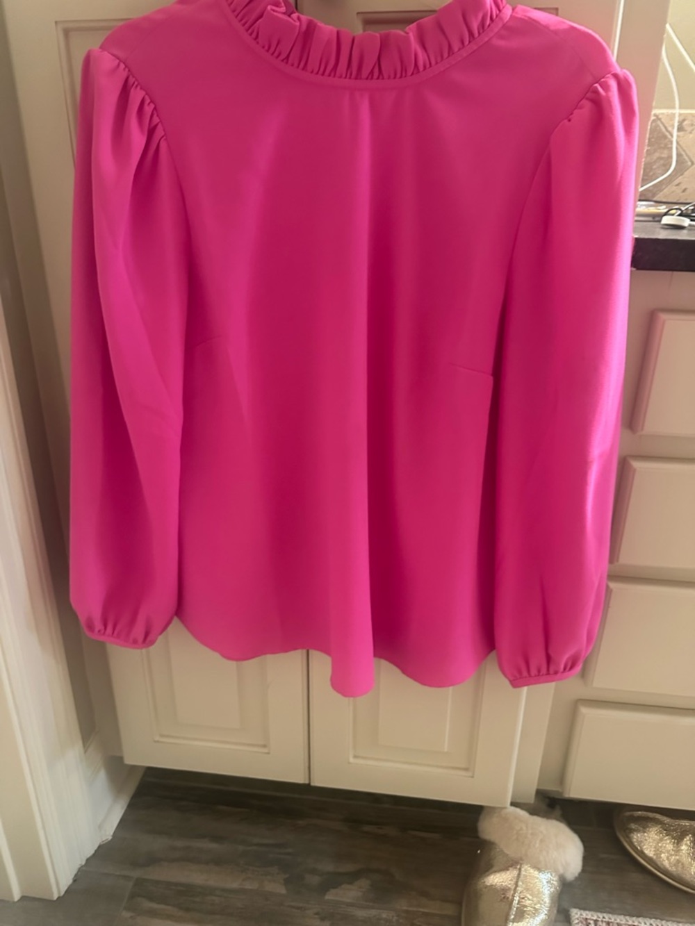 Ruffled Mock Neck Long-Sleeve Top - Hot Pink - Picture 2 of 3